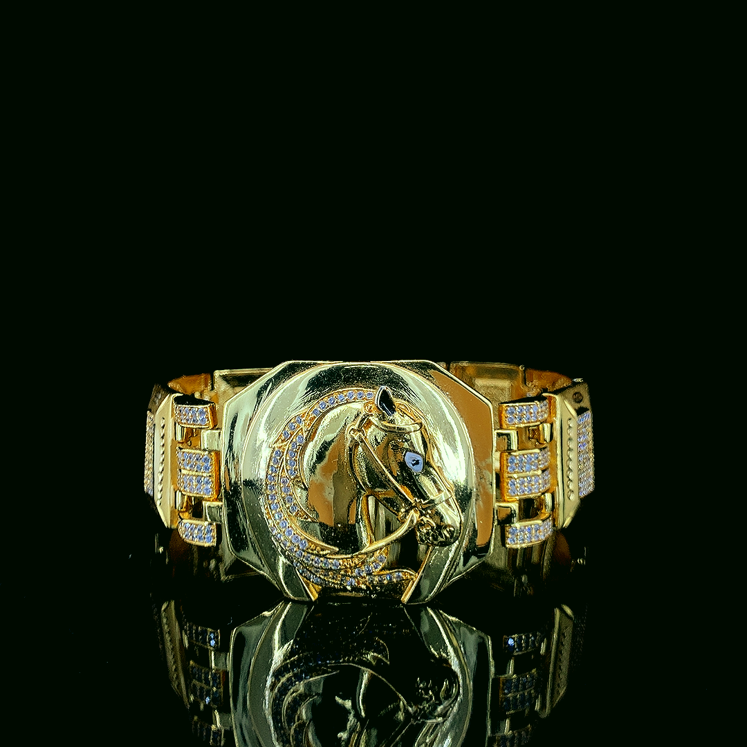 Gold-Plated Horse Head Statement Bracelet