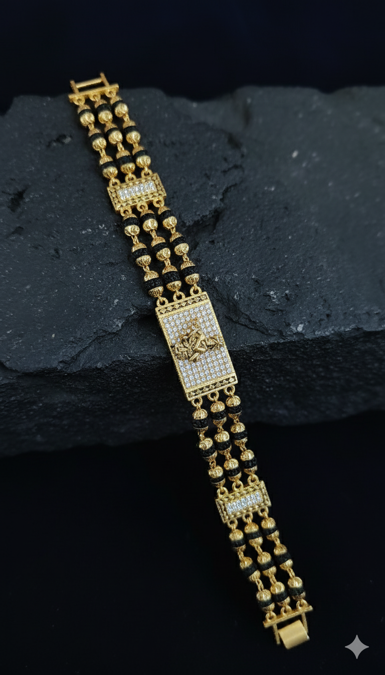 Divine Guardian: Hanuman Gold Relief & Pavé Rudraksha Bracelet