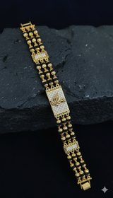 Divine Guardian: Hanuman Gold Relief & Pavé Rudraksha Bracelet