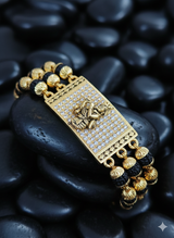 Lord Krishna Divine Flute Rudraksha Bracelet in Gold and Pavé Crystals