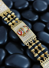 Divine Guardian: Hanuman Gold Relief & Pavé Rudraksha Bracelet