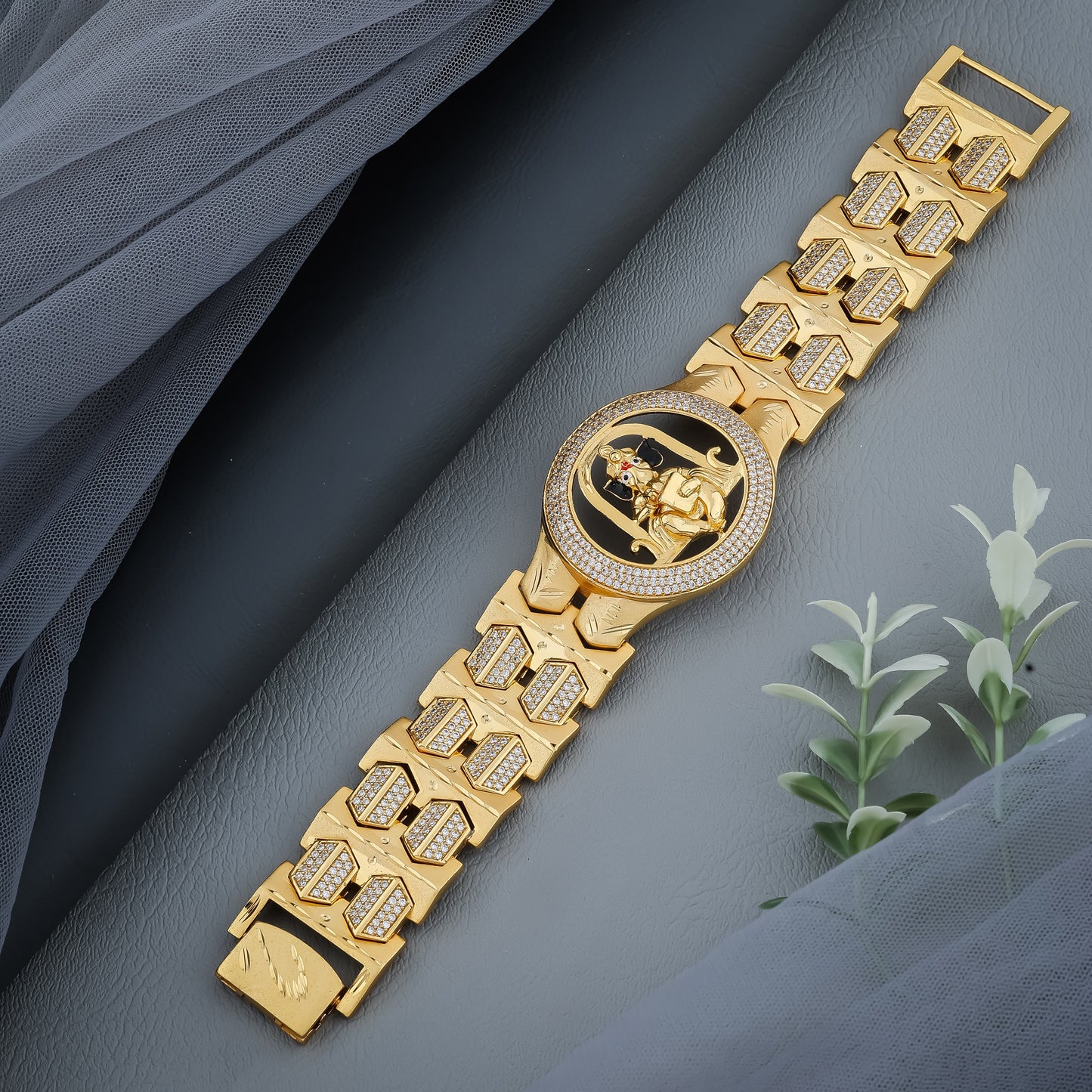 Divine Lord Ganesha Gold-Finish Statement Brac