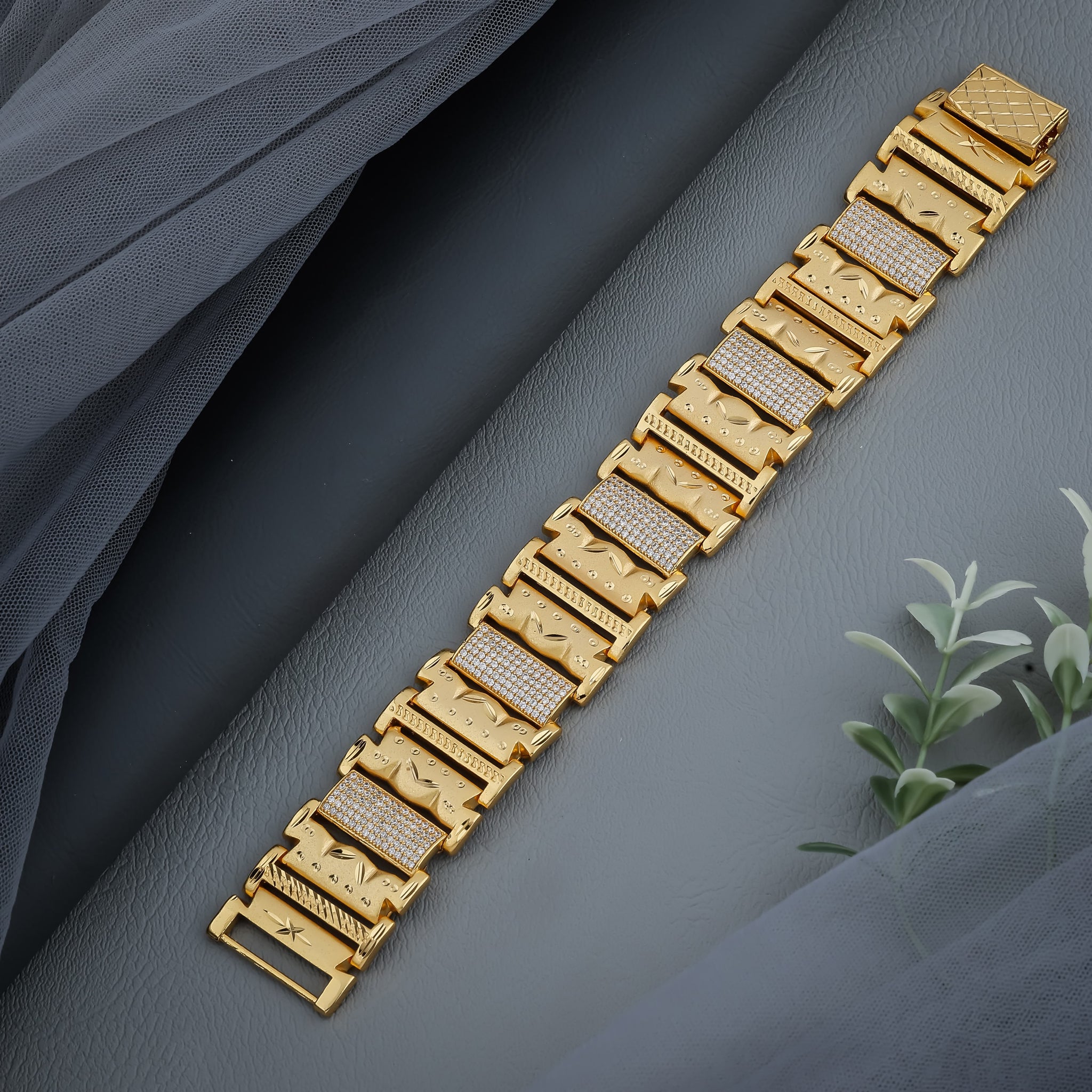 Elegant Geometric Gold-Finish Crystal Link Bracelet