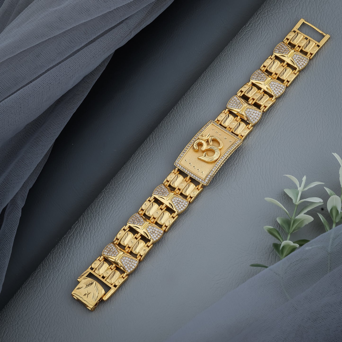 Sacred Om Rectangular Gold-Finish Designer Bracelet