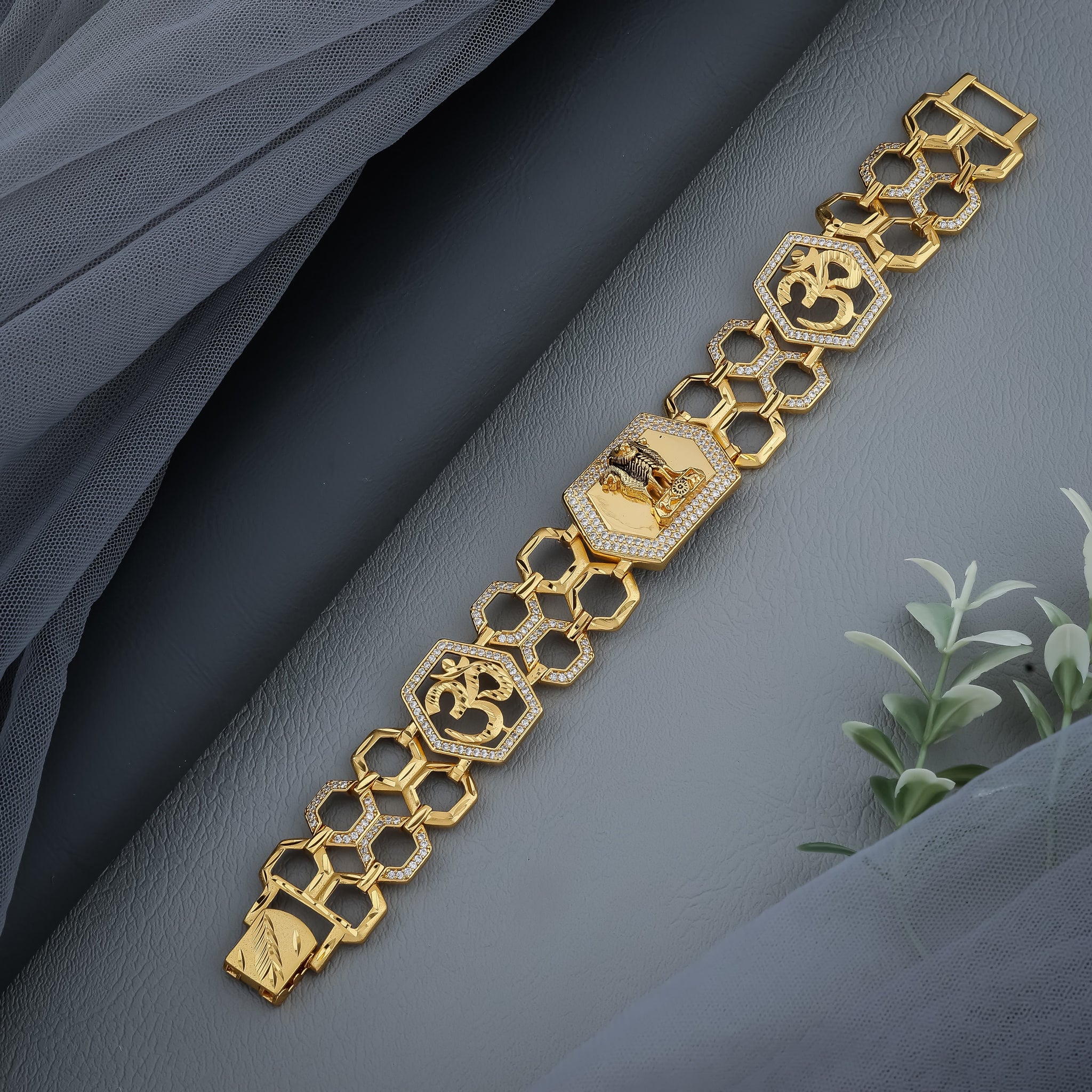 Peaceful Om Sacred Symbol Gold-Finish Designer Bracelet
