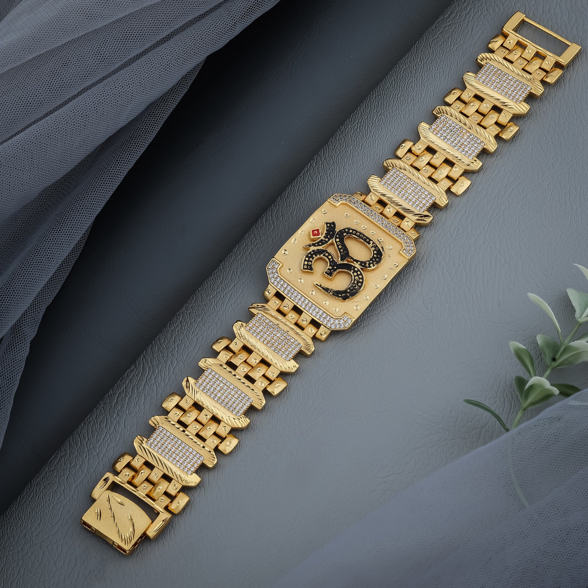 odern Mesh & Cross-Crystal Gold-Finish Statement Bracelet