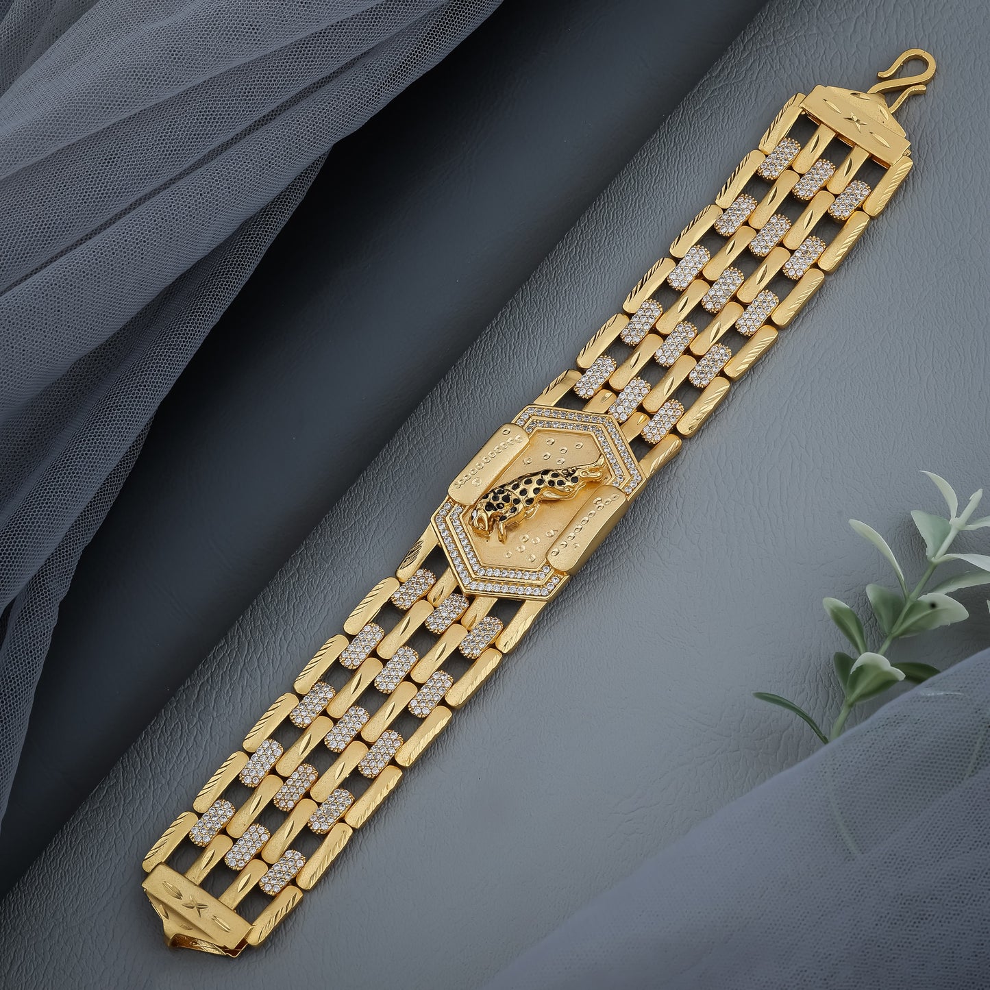 Majestic Panther Gold-Finish Statement Bracelet