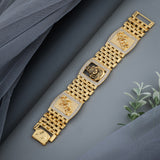 Primary Title: Lord Shiva Mahadev Gold-Plated Statement Bracelet with Crystal Border