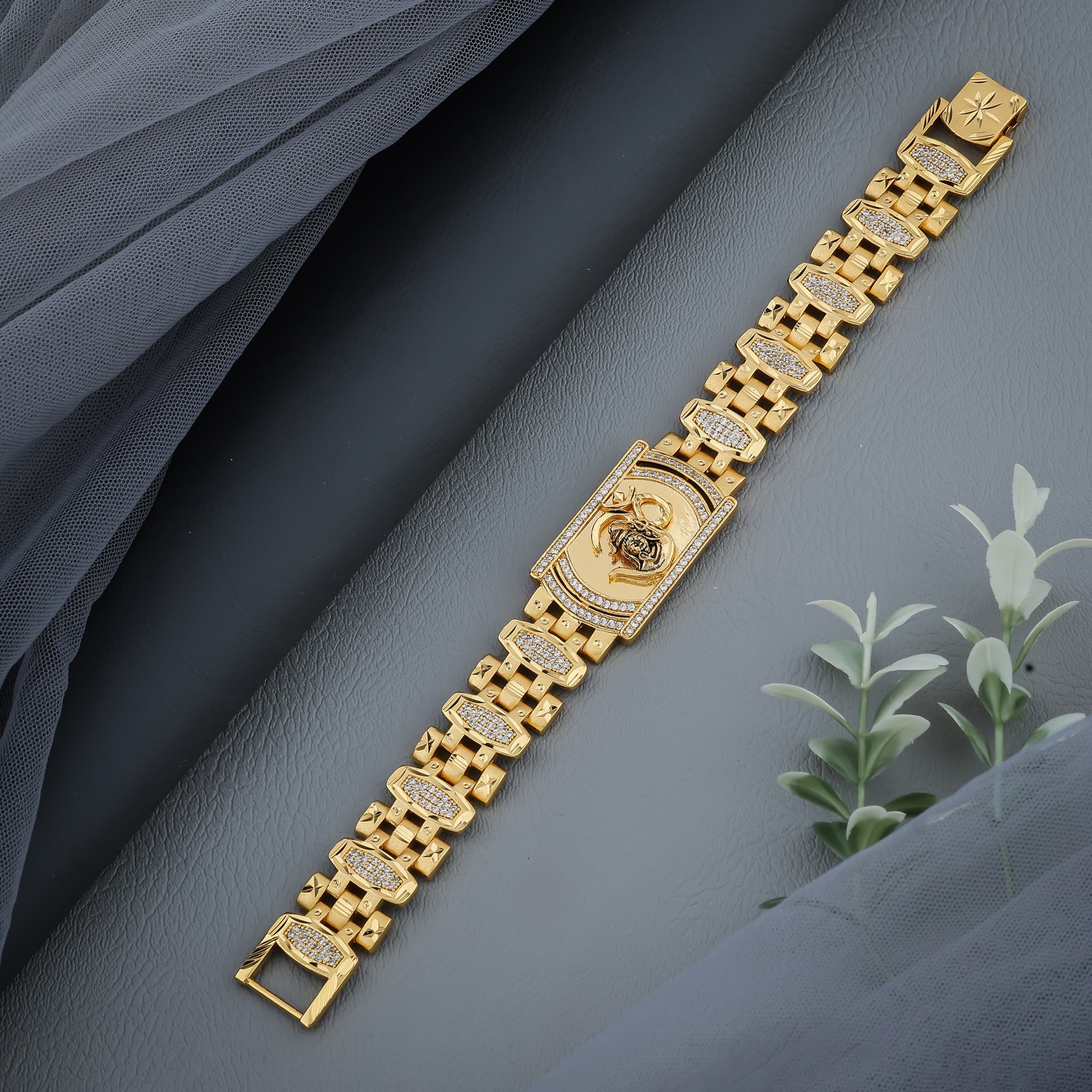 Sacred Om & Lord Ganesha Medallion Luxury Gold-Finish Bracelet