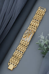 Luxurious Crystal-Striped Gold Bracelet with Black Enamel Jaguar
