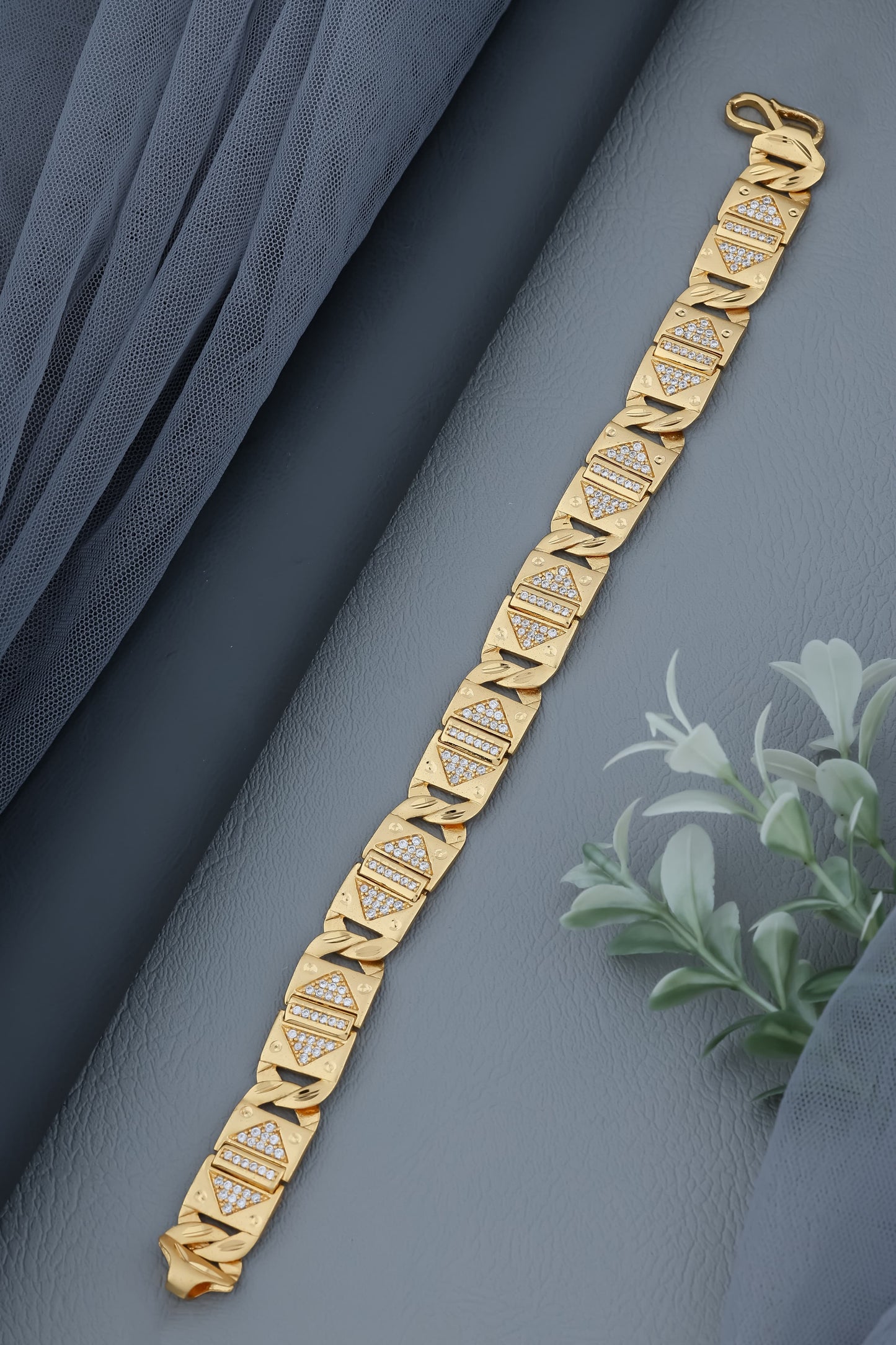 Men’s Royal Geometric Link Bracelet - High-Polish Gold & Zirconia