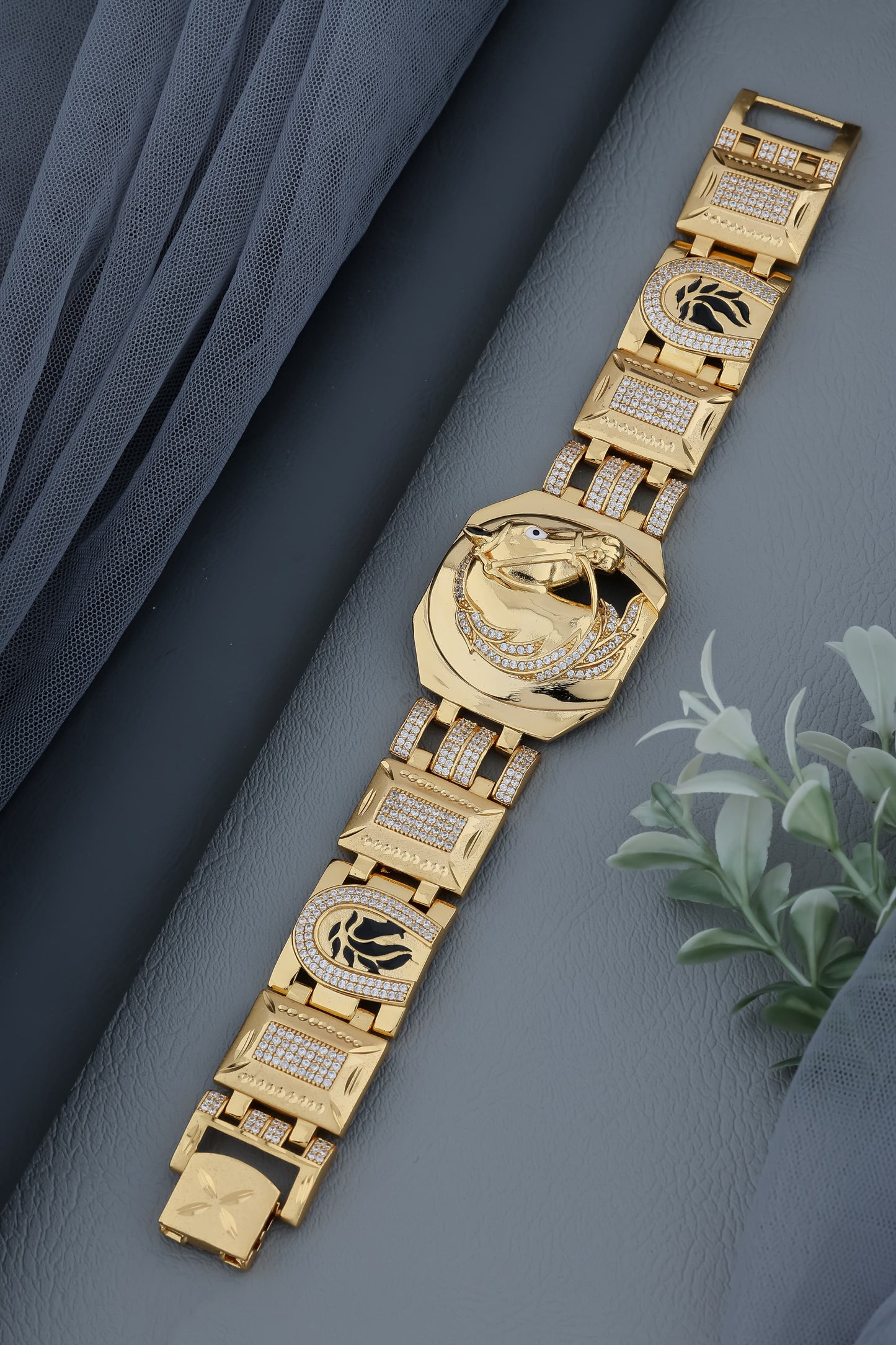 Gold-Plated Horse Head Statement Bracelet