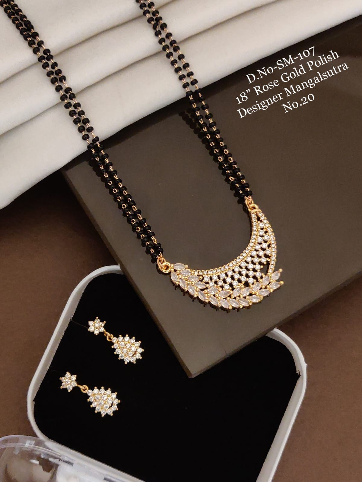 Rose Gold Polished Mangalsutra with Marquise-Cut Stone Leaf Pendant