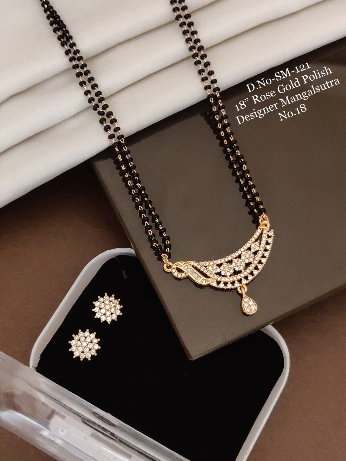 Rose Gold Polish Designer Mangalsutra  with Matching Flower Earrings