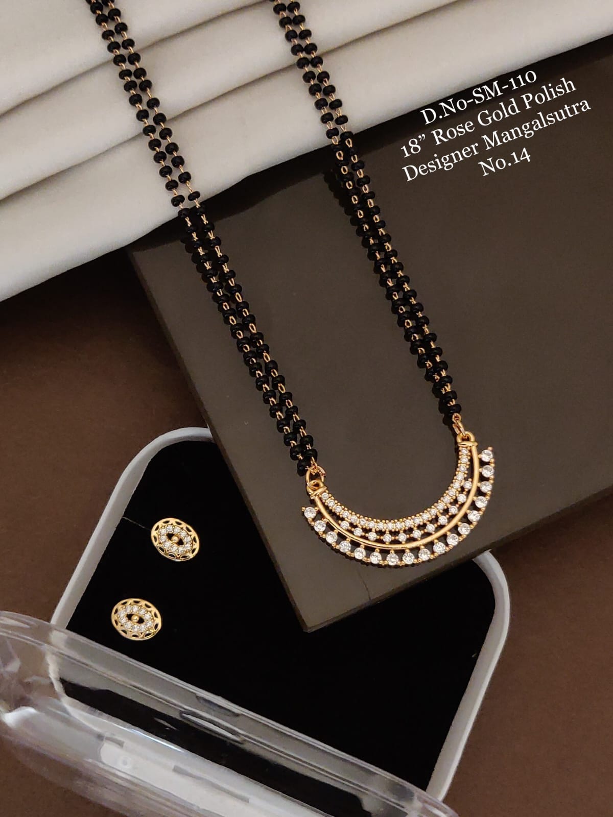 Rose Gold Designer Mangalsutra with Marquise-Cut Leaf Pendant