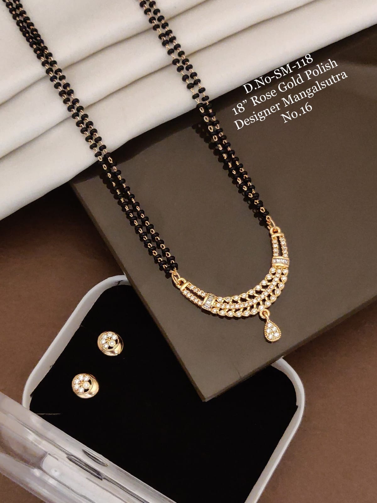Rose Gold Polished Triple-Tier Mangalsutra with Oval Studs
