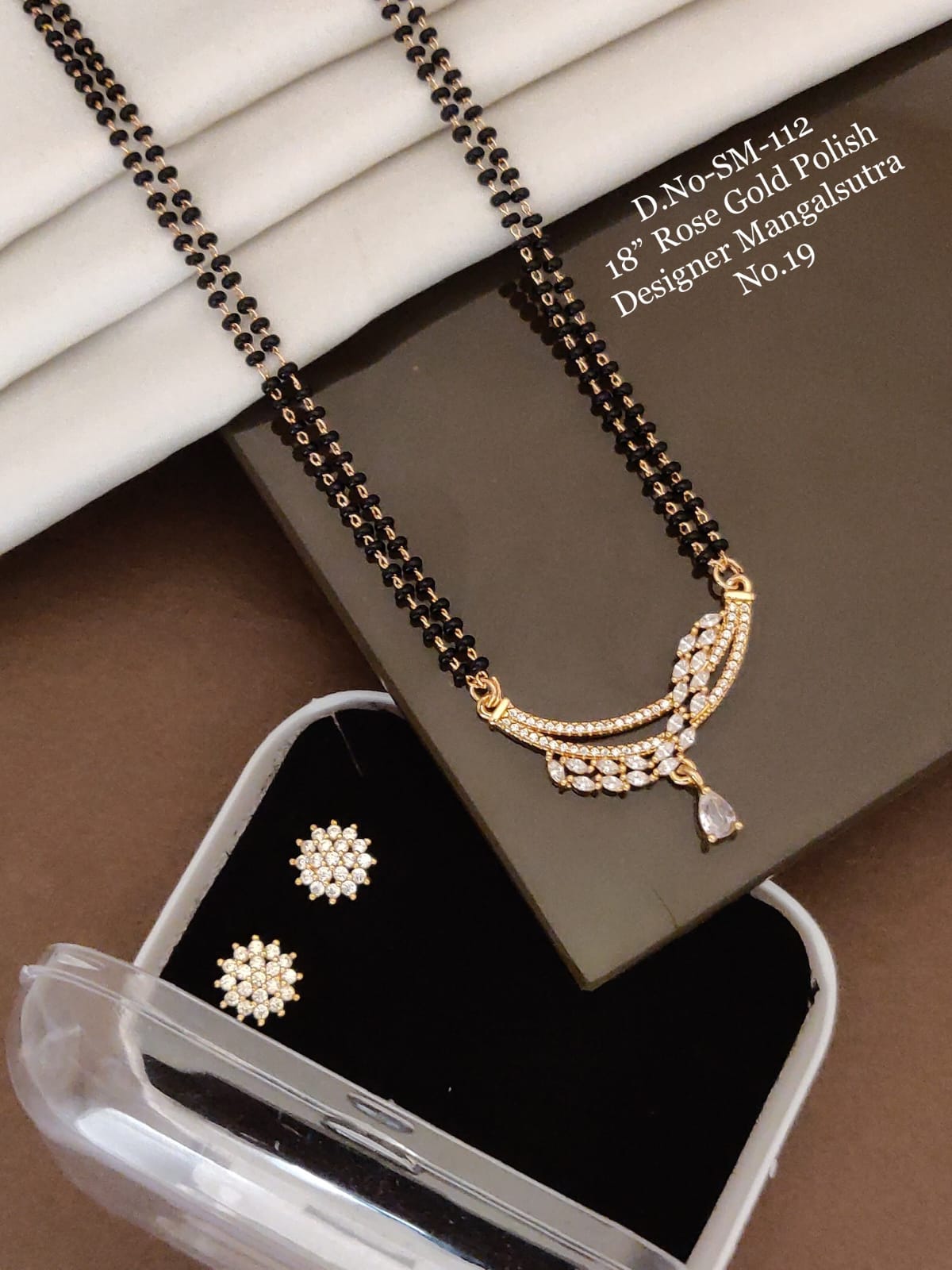 Rose Gold Polish Mangalsutra with Cascading Marquise Stone Pendant