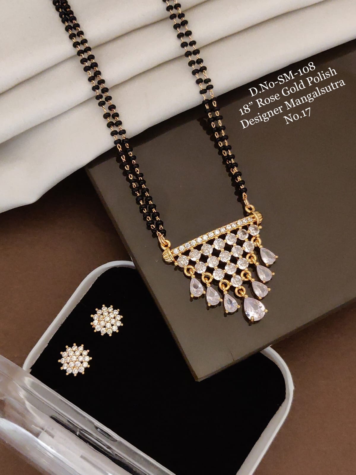 Elegant Rose Gold Designer Mangalsutra Set with Floral Studs