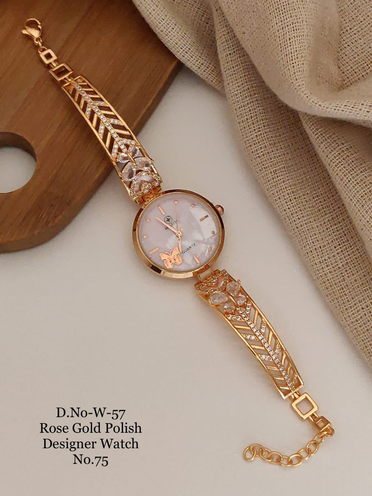 Elegant Rose Gold Butterfly Bracelet Watch with Crystal Embellishments