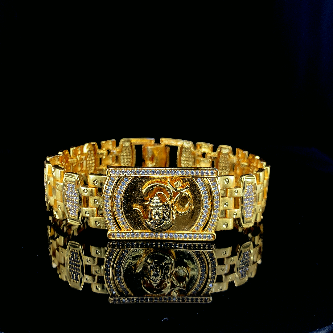 Sacred Om & Lord Ganesha Medallion Luxury Gold-Finish Bracelet