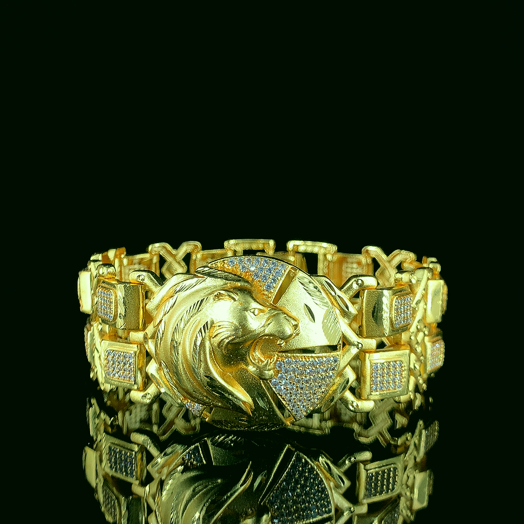 Majestic Lion Head  Gold-Plated Men's Statement Bracelet