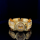 Men’s Gold-Plated Royal Lion Head Statement Bracelet with Pavé Links