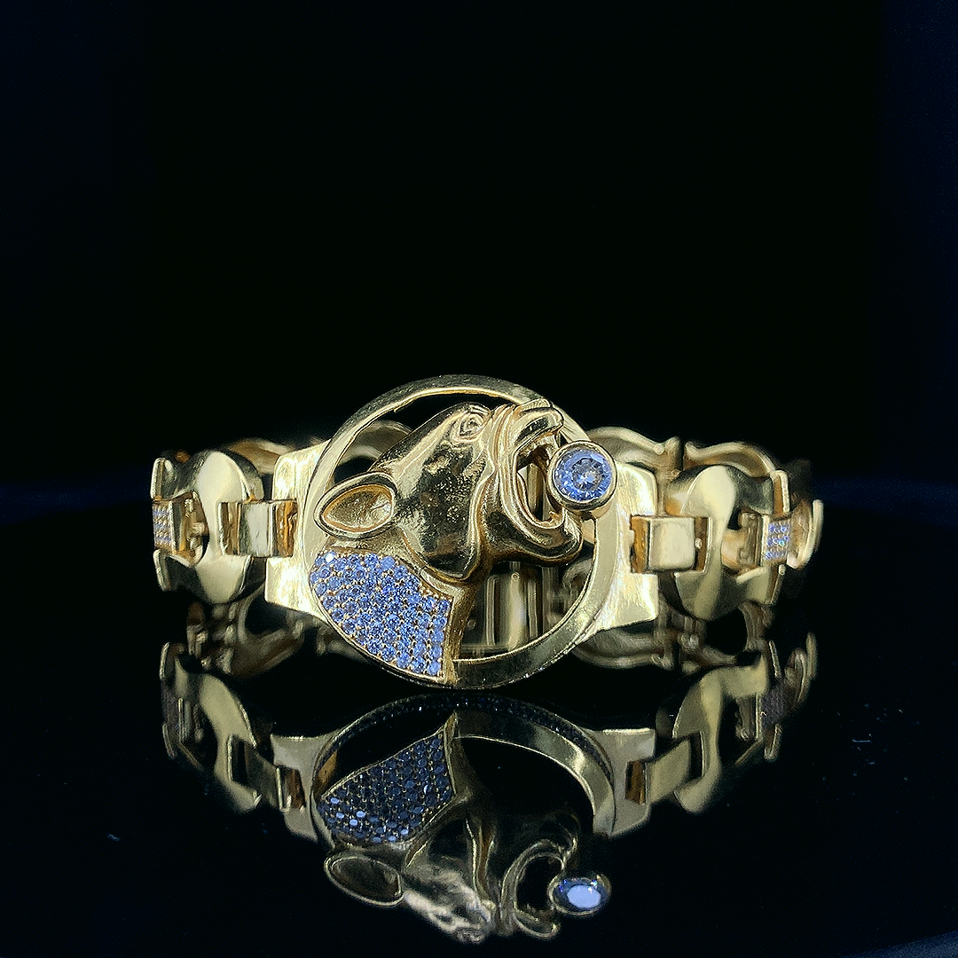 Gold-Plated Jaguar Link Bracelet with Cubic Zirconia Accents