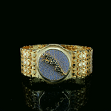 Alternative: Bold Gold-Tone Jaguar Motif Iced-Out Watch with Pave-Set Crystals