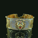 Majestic Lion Head Gold-Plated Men's Bracelet with Cubic Zirconia Accents