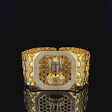 Majestic Lion Capital Hexagonal Gold-Finish Kada Bracelet