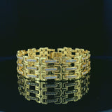Gents’ Grand Triple-Row Gold-Plated Bracelet with Geometric Pave Detailing
