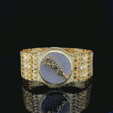 Alternative: Bold Gold-Tone Jaguar Motif Iced-Out Watch with Pave-Set Crystals