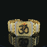 odern Mesh & Cross-Crystal Gold-Finish Statement Bracelet