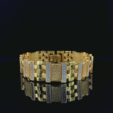 Grand Heritage Gold Bracelet with Textured Filigree and Pave Stones