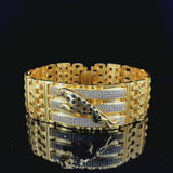 Luxurious Crystal-Striped Gold Bracelet with Black Enamel Jaguar