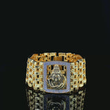 Primary Title: Lord Shiva Mahadev Gold-Plated Statement Bracelet with Crystal Border