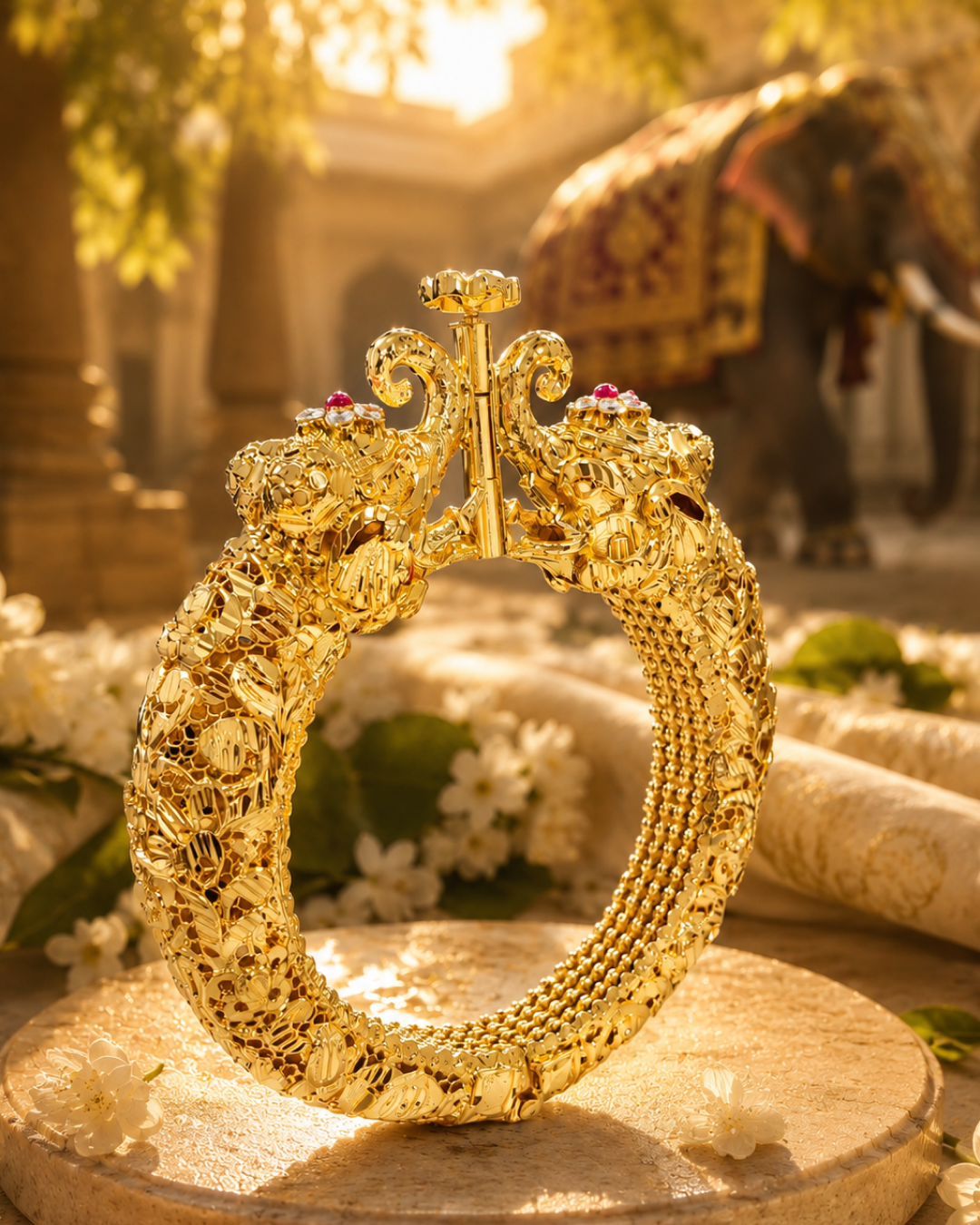 Royal Gaja Heritage: Antique Gold Nakshi Elephant Kada