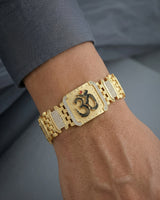 odern Mesh & Cross-Crystal Gold-Finish Statement Bracelet