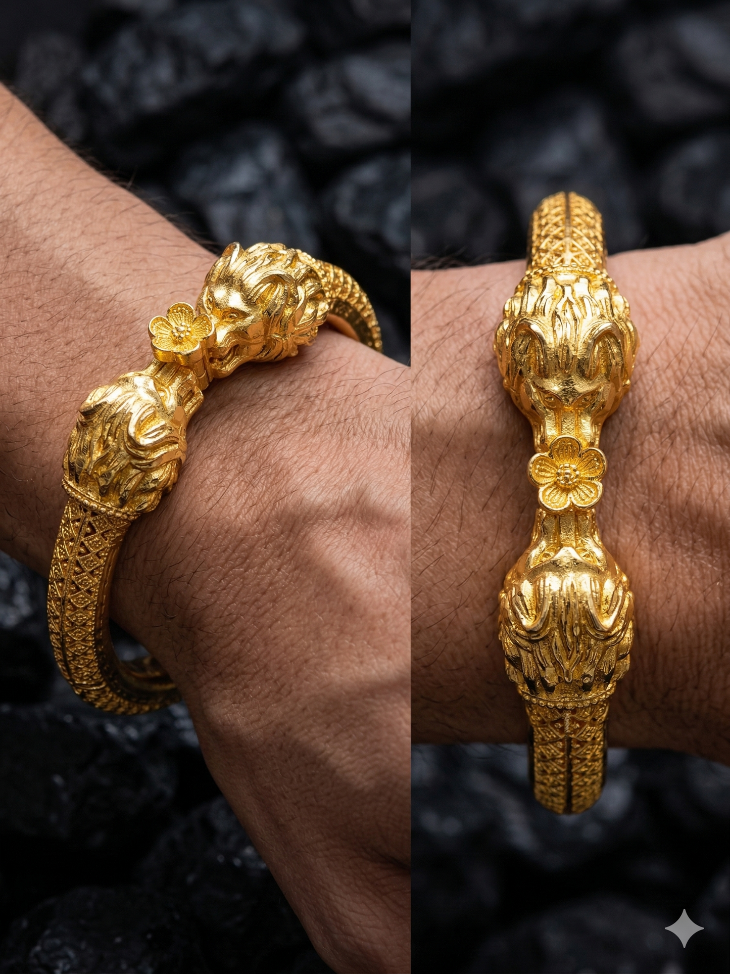 Majestic Simha: Antique Gold Lion-Head Statement Kada