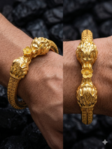 Majestic Simha: Antique Gold Lion-Head Statement Kada