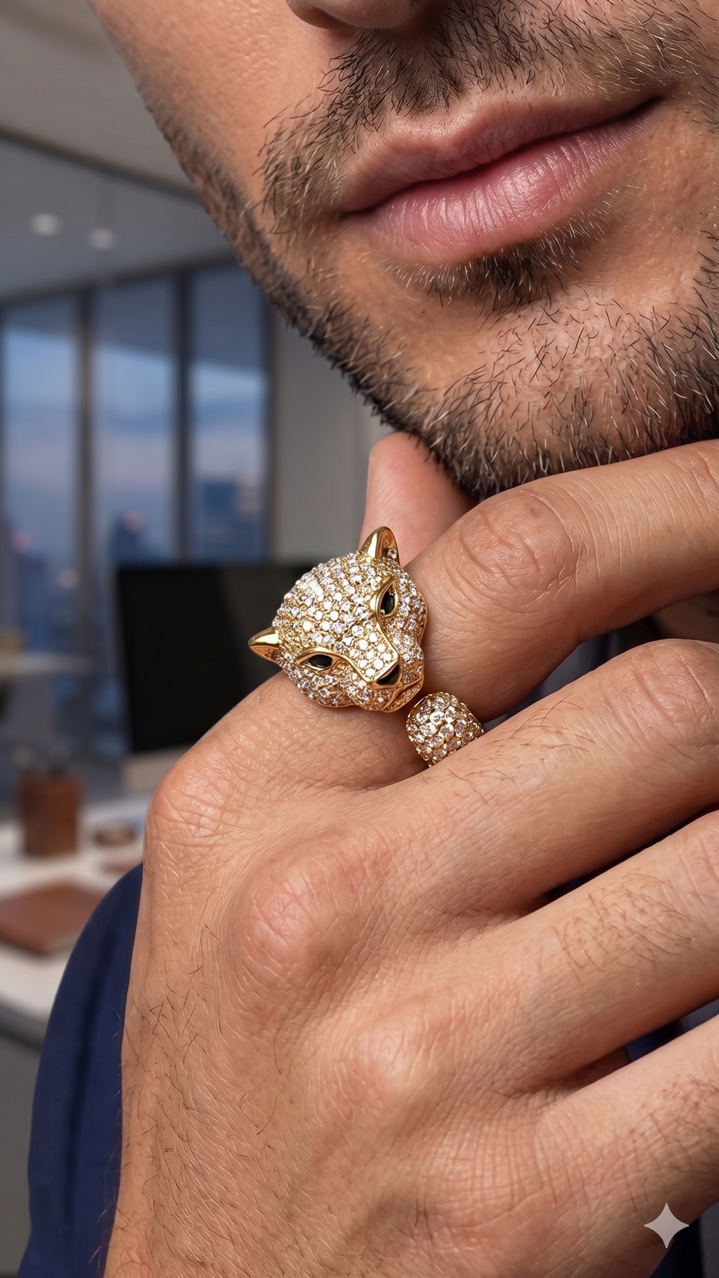 Stylish gold plated mens jaguar fingure ring for men