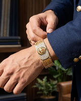 Majestic Lion Head Gold-Plated Men's Bracelet with Cubic Zirconia Accents