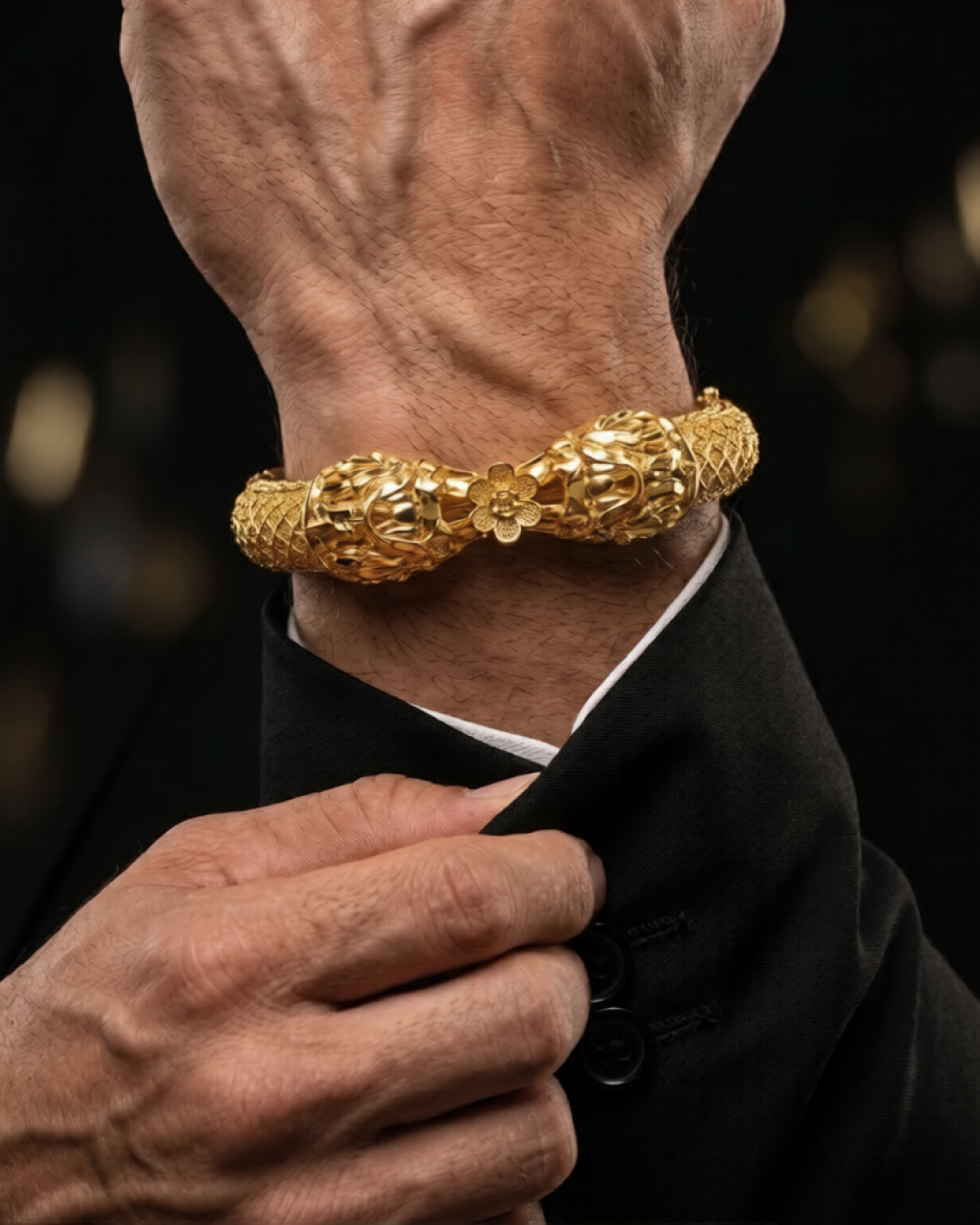 Majestic Simha: Antique Gold Lion-Head Statement Kada
