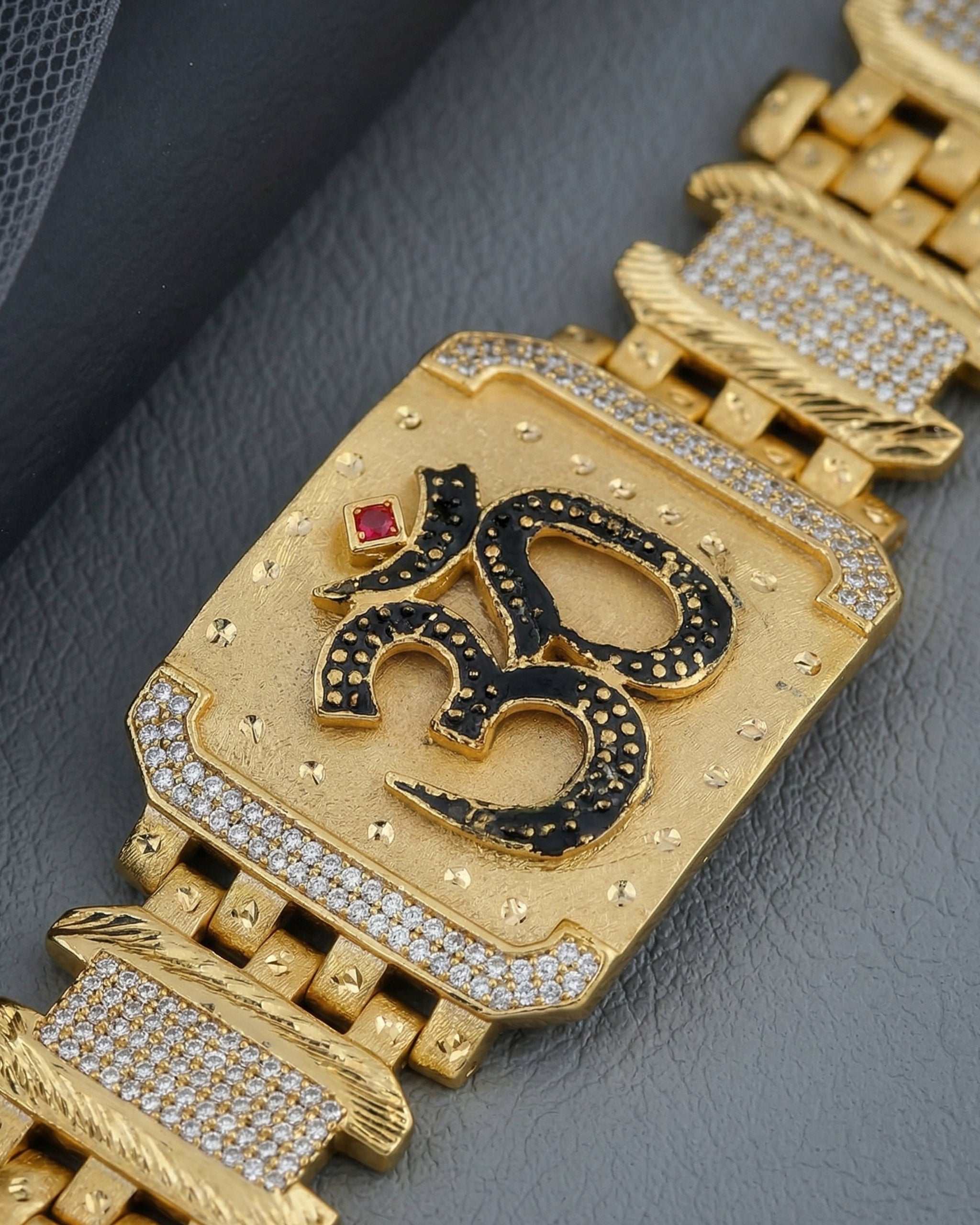 odern Mesh & Cross-Crystal Gold-Finish Statement Bracelet