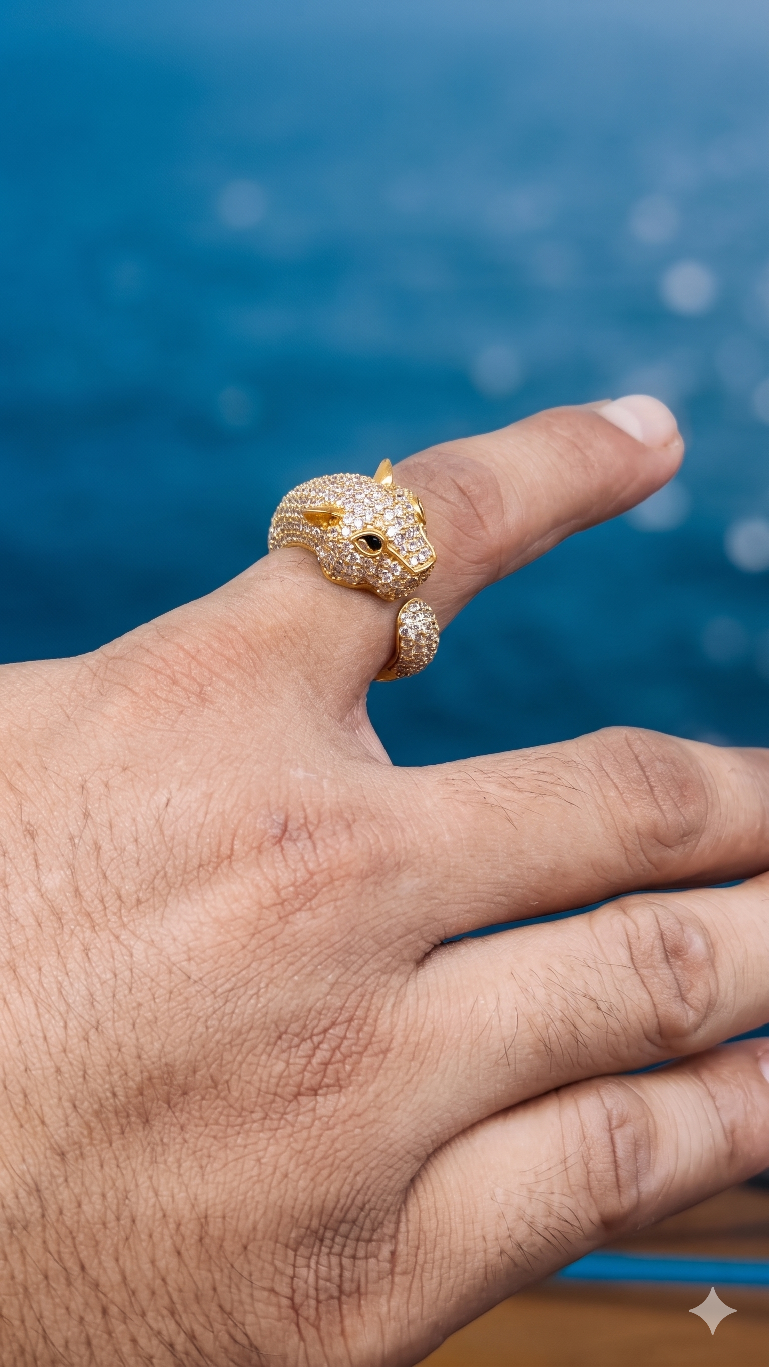Stylish gold plated mens jaguar fingure ring for men